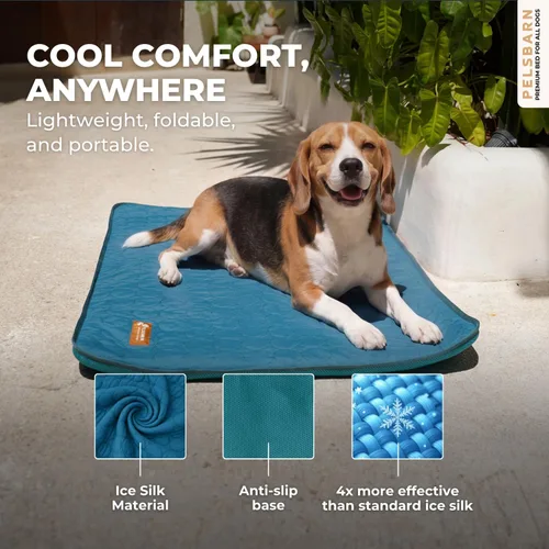 Vista 6 de Pelsbarn Tapete refrescante para perros, almohadilla de enfriamiento automático de seda de hielo, azul profundo, M