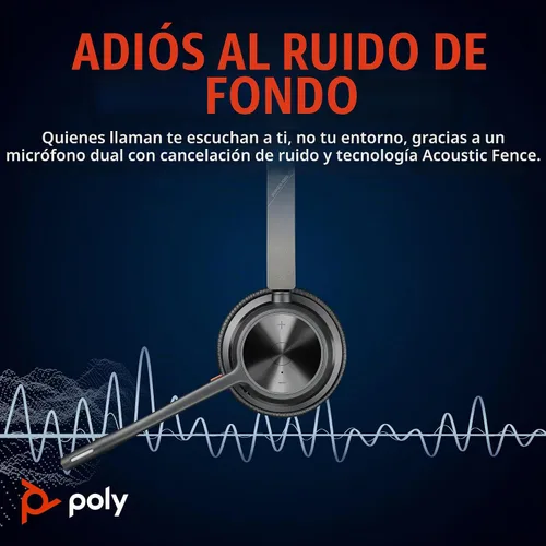 Vista 3 de Poly Voyager 4320 UC Auriculares inalámbricos (Plantronics) - Auriculares estéreo con micrófono con cancelación de ruido - Conecta PC/Mac/Móvil vía