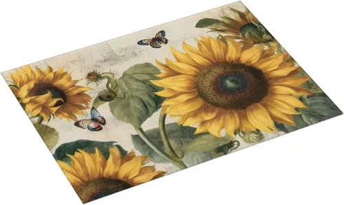 Vista 2 de Tapete de secado de platos de girasol y mariposa para encimera de cocina, protector y decoración súper absorbente de doble cara de microfibra