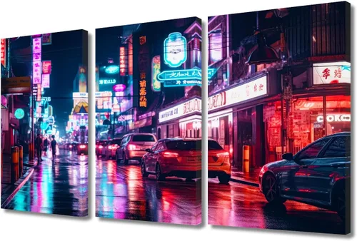 Vista 52 de Lienzo decorativo para pared de sala de estar, lienzo Cyberpunk, decoración de pared de 3 paneles, decoración de pared para el hogar, dormitorio