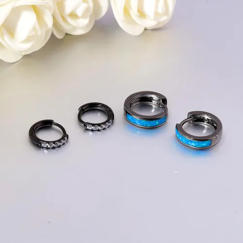 Vista 156 de CiNily Aretes Huggie de ópalo con bisagras, chapados en oro, hipoalergénicos, pequeños aretes de aro para mujeres, adolescentes, niñas, hombres