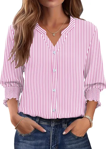 Vista 13 de LOMON Camisas con botones para mujer, manga 3/4, blusas casuales de negocios, blusas de verano 2026