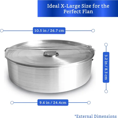 Vista 4 de Molde de flan con tapa, extra grande (10.5 x 3.2 pulgadas) y molde de aluminio para pasteles (11.2 pulgadas)