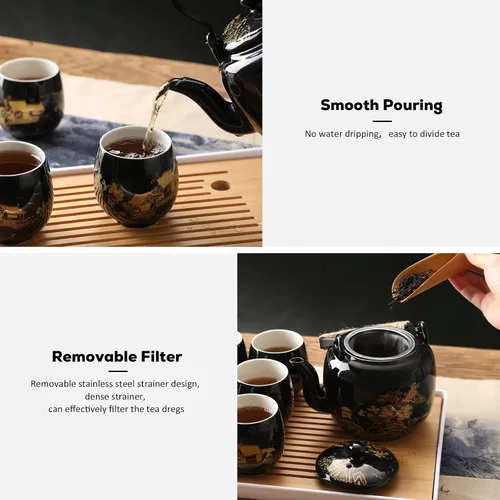 Vista 3 de DUJUST Tetera Japonesa Tradicional, Tetera de Porcelana Negra China con Infusor de Acero Inoxidable, Hermosa Tetera Asiática para Adultos, Amante