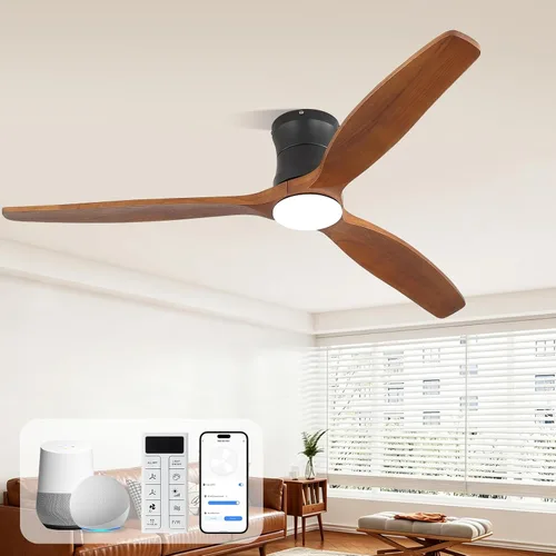 Vista 12 de Sofucor Ventilador de techo inteligente de 52 pulgadas sin luz, ventilador de techo de madera maciza de bajo perfil con control remoto, ventilador