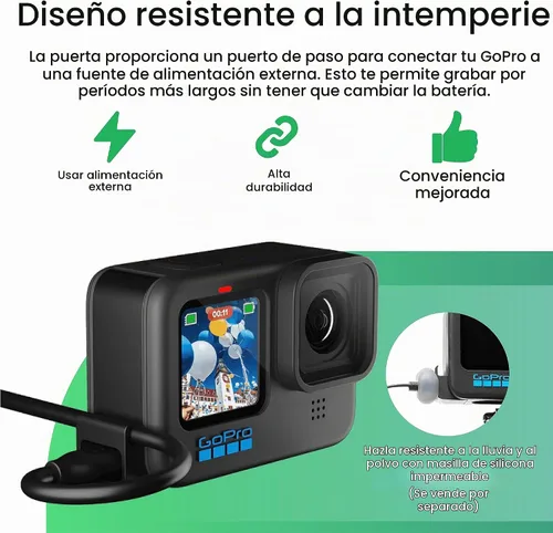 Vista 6 de YOLOtek Puerta de paso para GoPro Hero 13, 12, 11, 10, 9 - Acceso conveniente a la alimentación externa con cable USB-C - Accesorios GoPro