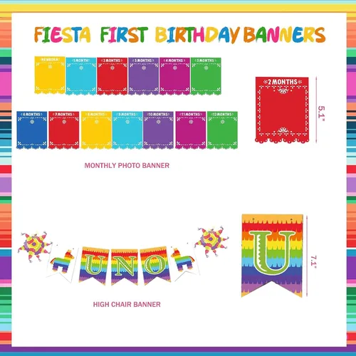 Vista 3 de Decoraciones de cumpleaños de primera fiesta, temática mexicana, decoración de fiesta de 1er uno, telón de fondo, globo, foto mensual, cartel