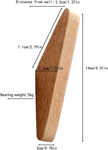 Vista 2 de Paquete de 6 ganchos de pared de madera, ganchos de roble para abrigos, diseño minimalista, resistente para bata, colgador de ropa de madera