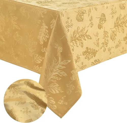 Vista 13 de Elrene Home Fashions. - Elegante mantel de damasco, diseño de hojas tejidas.