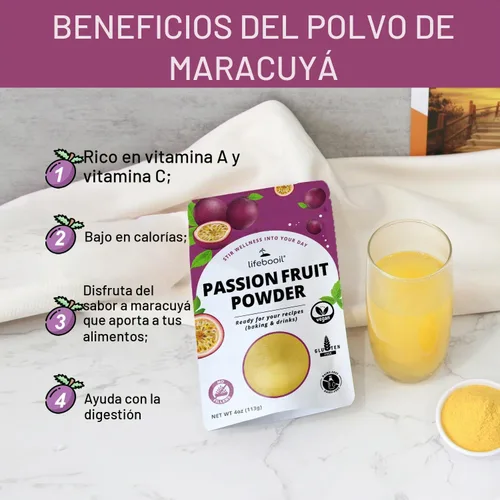 Vista 4 de Lifebooil - Polvo de maracuyá sin aditivos ni conservantes, 4 onzas