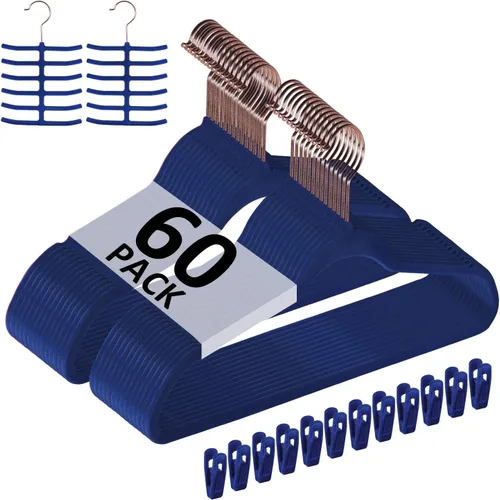 Vista 15 de VECELO Perchas de Terciopelo Premium para Ropa de Servicio Pesado (Paquete de 25) - Antideslizantes y que Ahorran Espacio con 6 Clips para Dedos
