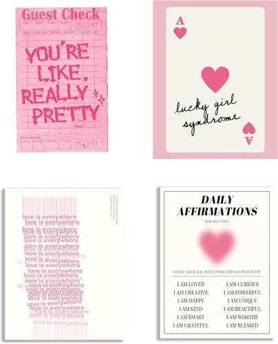 Vista 6 de KEUSPI Póster de moda Y2K rosa pastel de afirmaciones diarias Aura Lucky Girl Syndrome Guest Check Impresiones para decoración de habitación