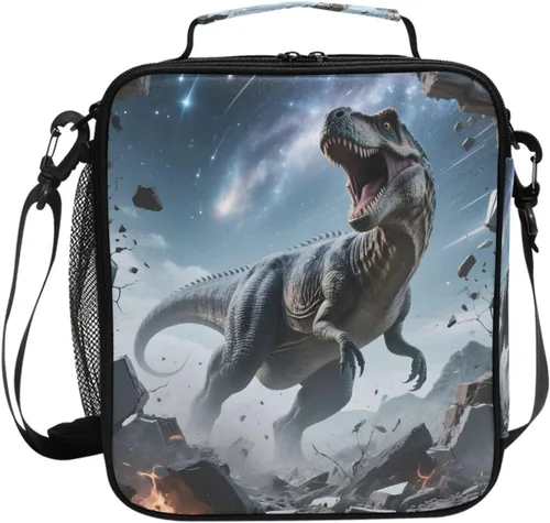 Vista 80 de Lonchera con patrón de cuadros blancos y negros, bolsa de almuerzo aislada, bolsa de preparación para niños, correa de hombro congelable a001