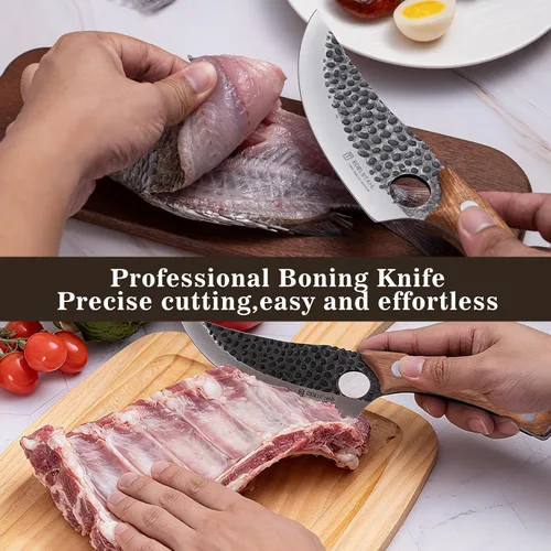 Vista 8 de Cuchillo de chef, cuchillo de cocina para deshuesar, cortar y cortar, cuchillo de carnicero forjado a mano, cuchillo japonés de acero inoxidable