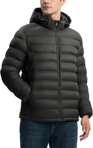 Vista 2 de YSENTO Men's Down Alternative Jackets Lightweight Water-Resistant Winter Insulated Puffer Coat Detachable Hood