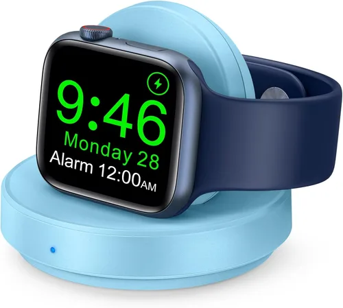 Vista 12 de ZAPOGO - Andamio de carga magnético portátil para Apple Watch, soporte de reloj inalámbrico de carga rápida con cable de carga, modo de mesita