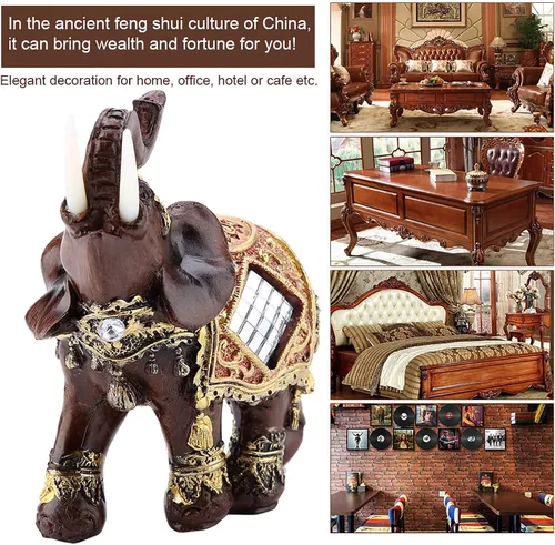 Vista 9 de Hilitand Estatua de elefante de riqueza, escultura de Feng Shui, figura de grano de madera para el hogar, decoración de escritorio, regalo (M)