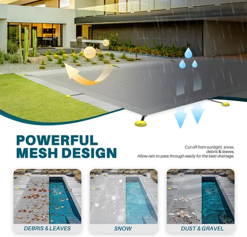 Vista 2 de Coarbor Cubierta de seguridad para piscina de invierno de 8 x 8 pies, rectangular, de malla, duradera, cubierta de seguridad para piscina enterrada