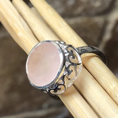 Vista 6 de Anillo de plata de ley 925 de cuarzo rosa rosa natural de 4 quilates, tamaño 6, 8, 9