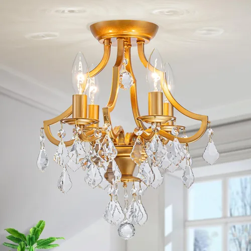 Vista 10 de LumFurn Lámpara de Techo de Cristal K9 Moderna de Mediados de Siglo de 4 Luces para Sala de Estar, Vestíbulo, Dormitorio, Lámpara de Montaje