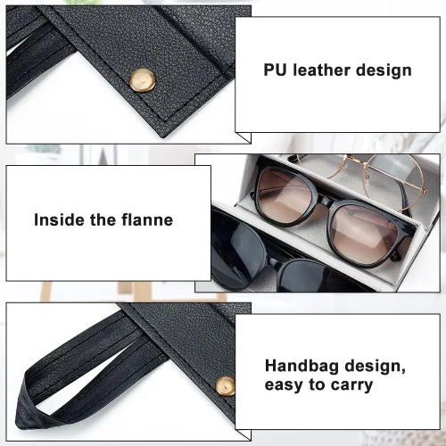 Vista 4 de PH PandaHall Estuche de almacenamiento para anteojos con 3 ranuras de cuero sintético organizador de gafas de sol portátil