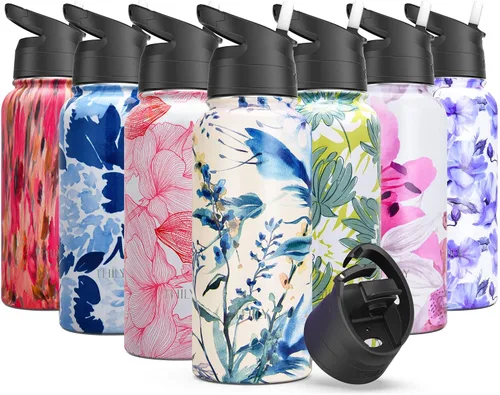 Vista 12 de THILY - Botella de agua deportiva aislada al vacío – Botella de agua de acero inoxidable de 32 onzas a prueba de fugas de boca ancha con tapa Mar
