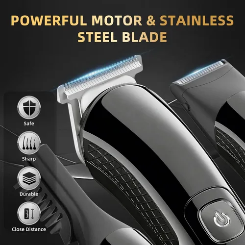 Vista 3 de Cortadora de barba para hombres, 20 ajustes de longitud, kit de aseo inalámbrico 14 en 1, maquinilla de afeitar eléctrica impermeable para hombres