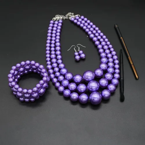 Vista 3 de We - Collar de perlas de imitación para mujer, collares de perlas grandes y gruesas, collar de perlas multicapa y aretes de los años 20