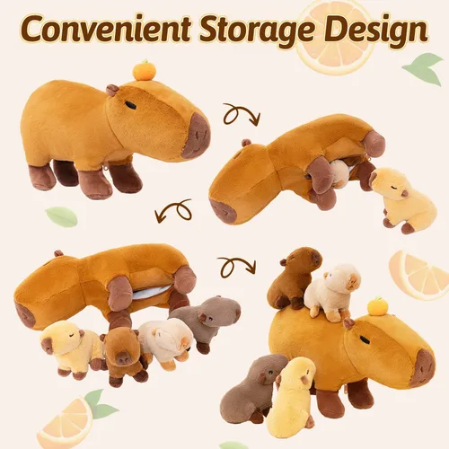 Vista 5 de OUOZZZ Capybara - Juguete de peluche grande 5 en 1 con 4 bebés extraíbles en el interior, regalo único para niñas y niños, regalo ideal de Capibara