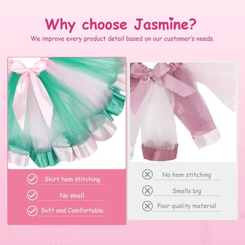 Vista 7 de Jasmine Conjunto de disfraz de 3 piezas de tul en capas con tutú de arcoíris para niña, diadema de unicornio y alas de arcoíris
