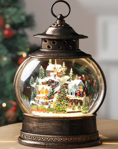 Vista 12 de Linterna de globo de nieve de Pascua, decoraciones de Pascua para el hogar con temporizador giratorio con purpurina, decoración de Pascua iluminada