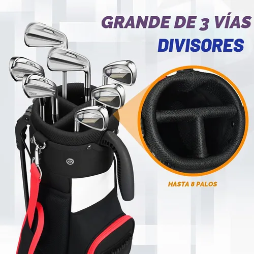 Vista 3 de Par 3 Bolsa de soporte de golf con divisor de 3 vías y cifrado 900D Negro