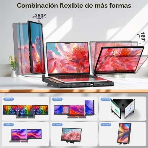 Vista 2 de Extensor de pantalla para laptop, extensor de monitor de laptop de 14" FHD 1080P, base estirable y pantalla desmontable, conectar y usar