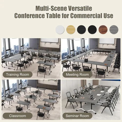 Vista 9 de 2Pack Folding Conference Table, 47.2in Modular Training Table with Wheels Grey