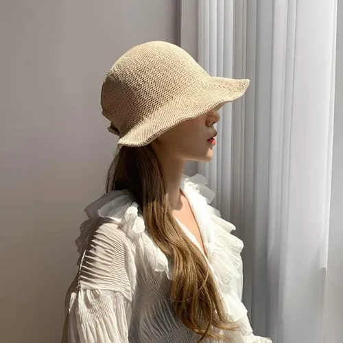 Vista 6 de Sombrero de playa de verano de ala ancha con protector solar de paja sombrero de verano transpirable sombrero plegable al aire libre