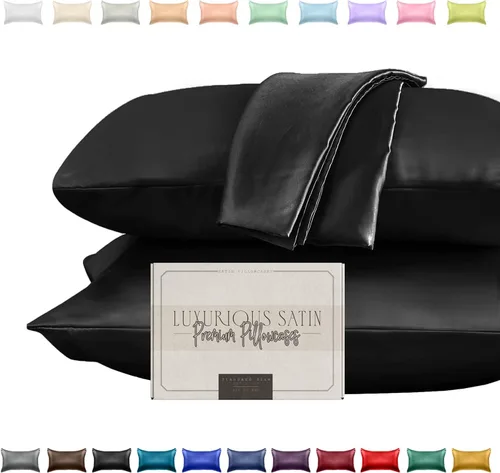 Vista 12 de Elegant Comfort Juego de 2 fundas de almohada de satén sedosas y lujosas para una piel y cabello más saludables, cierre con cremallera oculta
