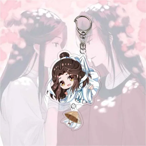 Vista 4 de Llavero Tian Guan Ci Fu, llavero de bendición del oficial del cielo figuras de anime, colgante de acrílico, llavero, bolsa, decoración, Blanco