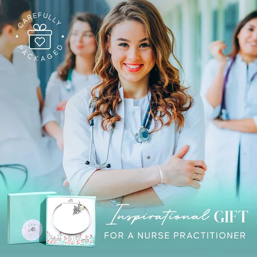 Vista 7 de Nurse Practitioner Bracelet Stainless Steel NP Caduceus She Believed She Could So She Did Engraved Bracelet Gift For Women Gift for Birthday