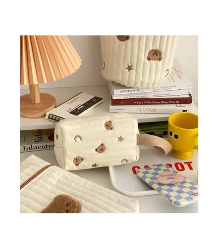 Vista 6 de Bolsa de maquillaje Kawaii Bear Coquette, bolsa para cosméticos y cosméticos, bolsa organizadora de viaje, bonita bolsa acolchada para artículos