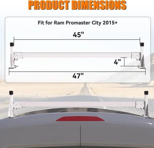 Vista 2 de MELIPRON Estante de Escalera de Techo para Van con 3 Barras Blanco Compatible con RAM ProMaster City 2015-On
