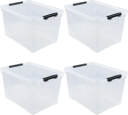 Vista 13 de Paquete de 6 cajas de plástico transparente con tapas, 10 L Diseño transparente, apilable y portátil, ideal para ropa, documentos y pequeños