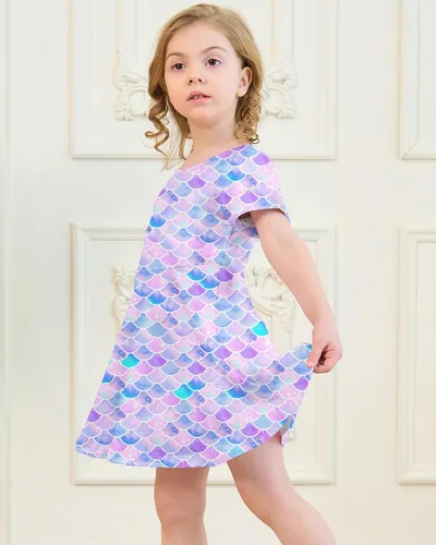 Vista 3 de Vestidos para niñas con estampado lindo, de manga corta, vestidos casuales de verano para niñas de 4 a 10 años