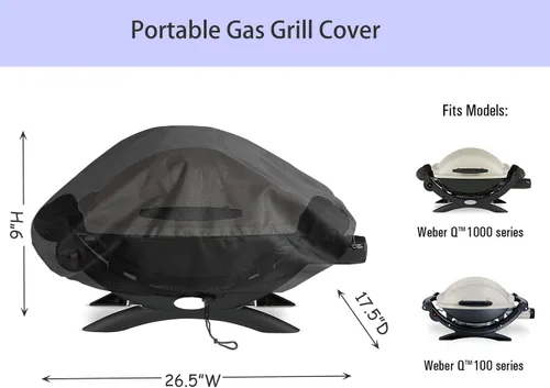Vista 3 de Cubierta de parrilla para parrillas Weber Q100, Q1000 Series y Baby Q, color negro