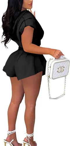 Vista 2 de LYANER Conjunto de dos piezas con capucha y pantalones cortos para mujer