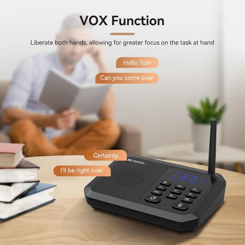 Vista 6 de Retekess TH201 Intercomunicadores inalámbricos para el hogar, intercomunicador manos libres, largo alcance 1 milla, 22 canales, VOX, cuidado