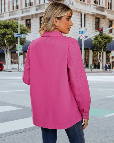 Vista 7 de luvamia Chaquetas vaqueras de primavera 2025 para mujer, chaqueta vaquera de gran tamaño con botones y bolsillos