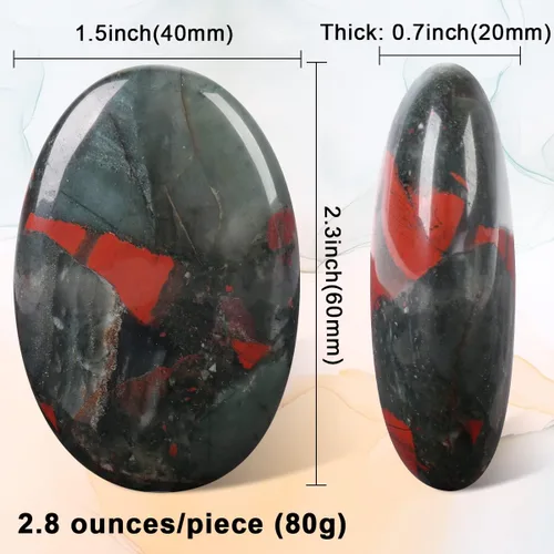 Vista 2 de CASMON Piedra de sangre de África, piedra ovalada de palma, piedra de bolsillo para terapia de alivio de ansiedad y estrés, piedra energética pulida