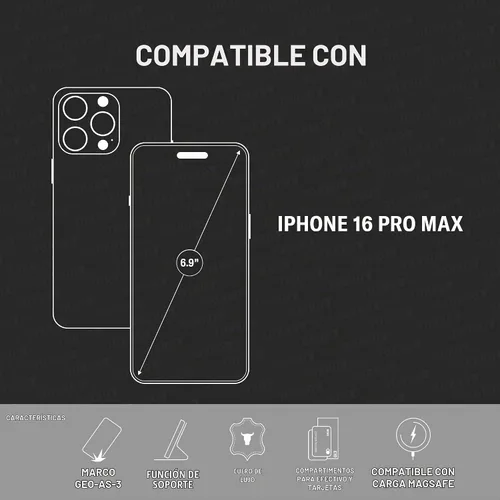 Vista 2 de TORRO Funda de cuero prémium compatible con iPhone 16 Pro Max de 6.9 pulgadas, funda de piel auténtica tipo cartera con función atril y ranuras