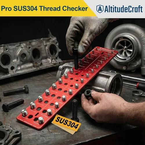 Vista 2 de Comprobador de roscas – Medidor de identificación de tuercas y pernos a prueba de óxido con pernos SUS304 de grado profesional y base de aluminio