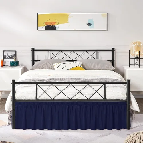 Vista 61 de Biscaynebay Faldas de cama envolventes con esquinas divididas para camas Twin/Twin XL de 15 pulgadas de caída, volantes de polvo elásticos Negro